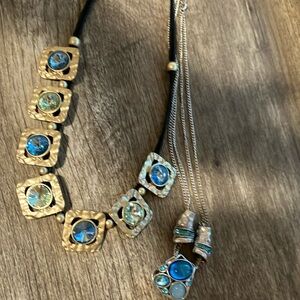 Source Unknown Blue and Gold Necklace with Artisanal Design